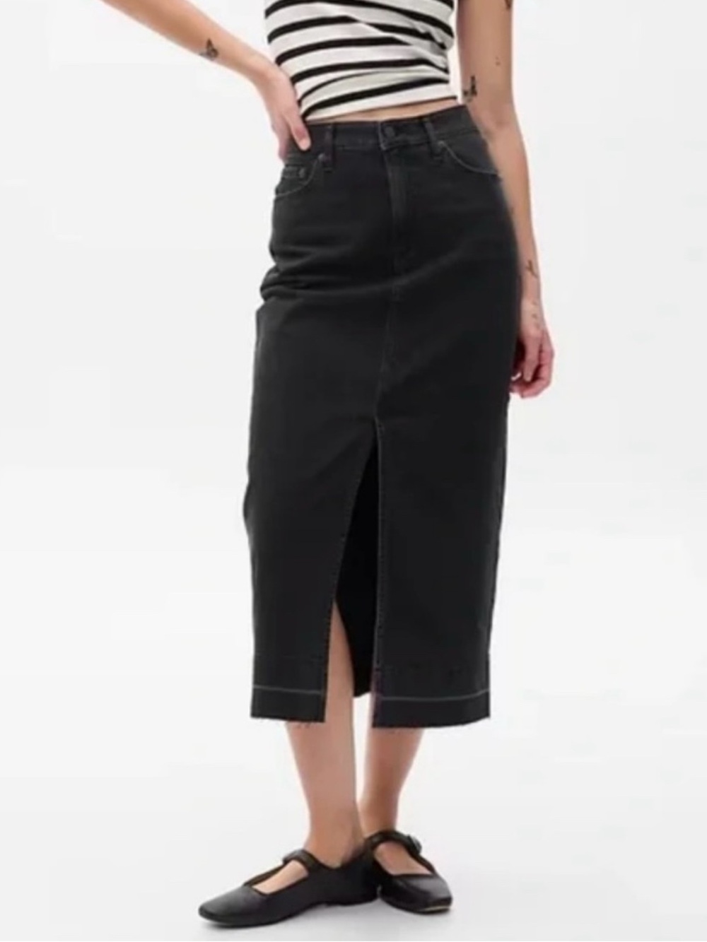 gap black denim midi skirt